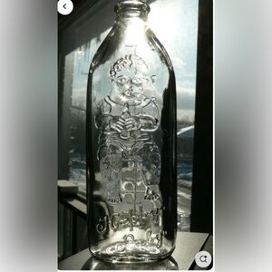Vintage Glass Baby Bottle embossed vintage HAPPY BABY  8 oz